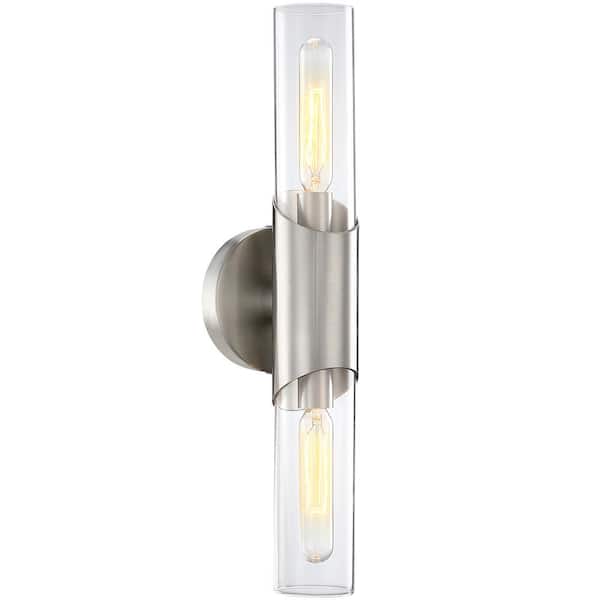 TRUE FINE 16.4 in. 2-Light Brushed Nickel Modern/Contemporary ADA Bathroom Vanity Light Bar with Clear Glass