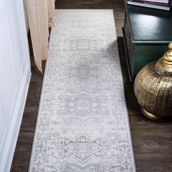 Modern Persian Vintage Light Gray 2 ft. x 8 ft. Medallion Runner Rug