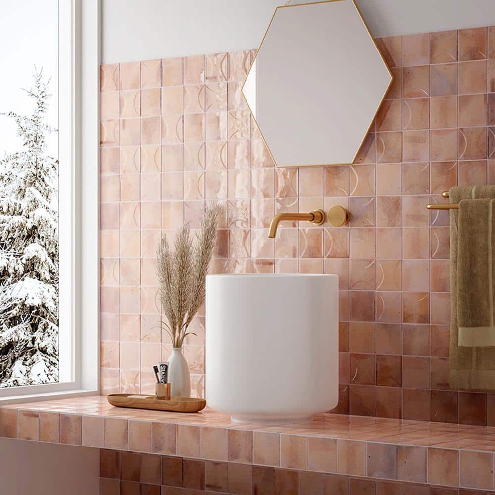Antiek 4'' Pink Glossy Ceramic Square Tile