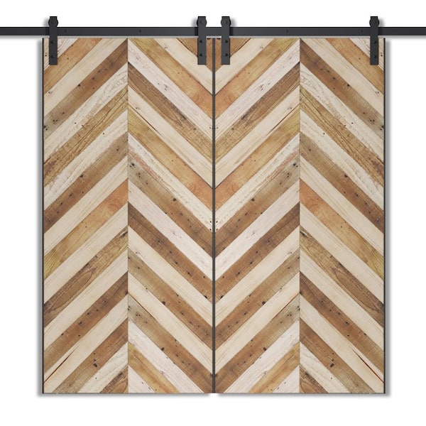 Urban Woodcraft 40 in. x 83 in. Bello Reclaimed Stained Wood Sliding Double Barn Door with Hardware Kit