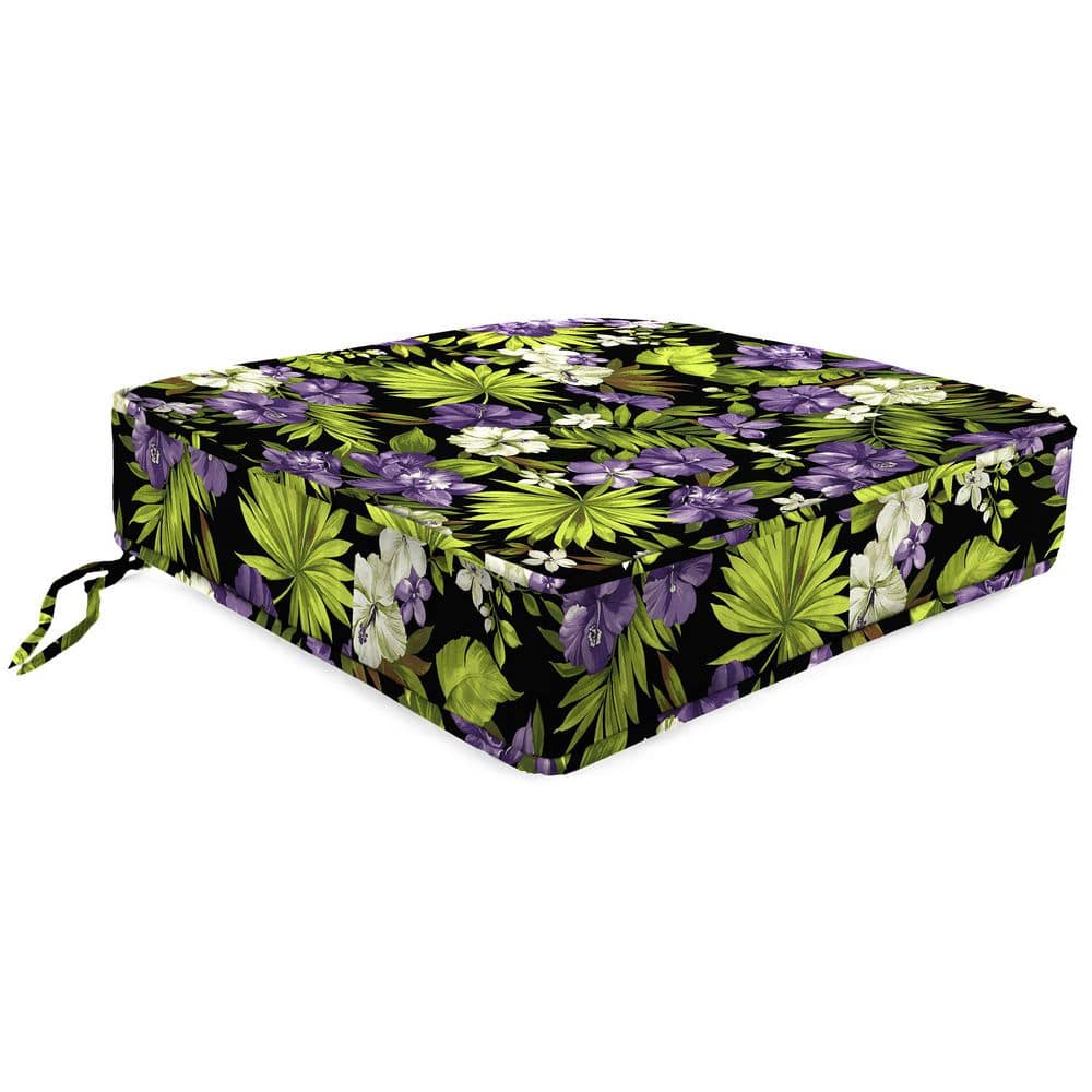 Anya Eggplant Black Tropical Square Outdoor Deep Seat Cushion