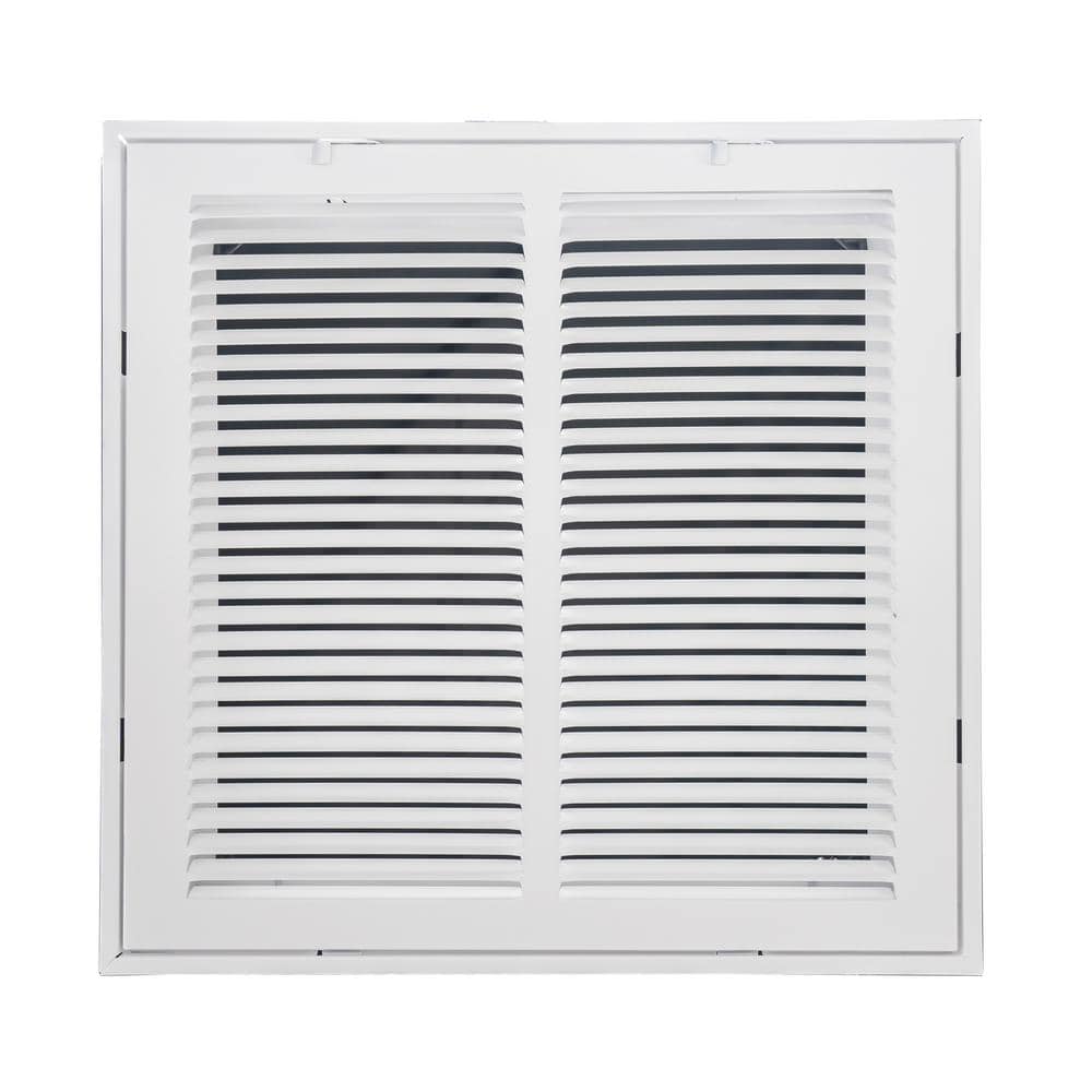 14x14 White Steel Return Air Filter Grille with Fixed Hinges