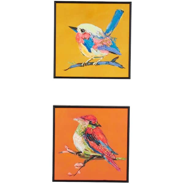 Litton Lane 2-Panel Bird 3D Textured Framed Wall Art with Black Frame and Gold Foil Accents 13 in. x 12 in.