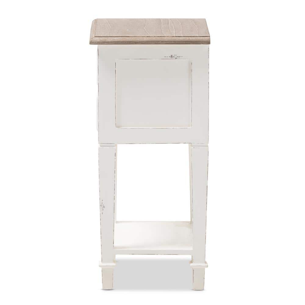 Dauphine Provincial Style 2-Drawer Nightstand in Distressed White and Oak