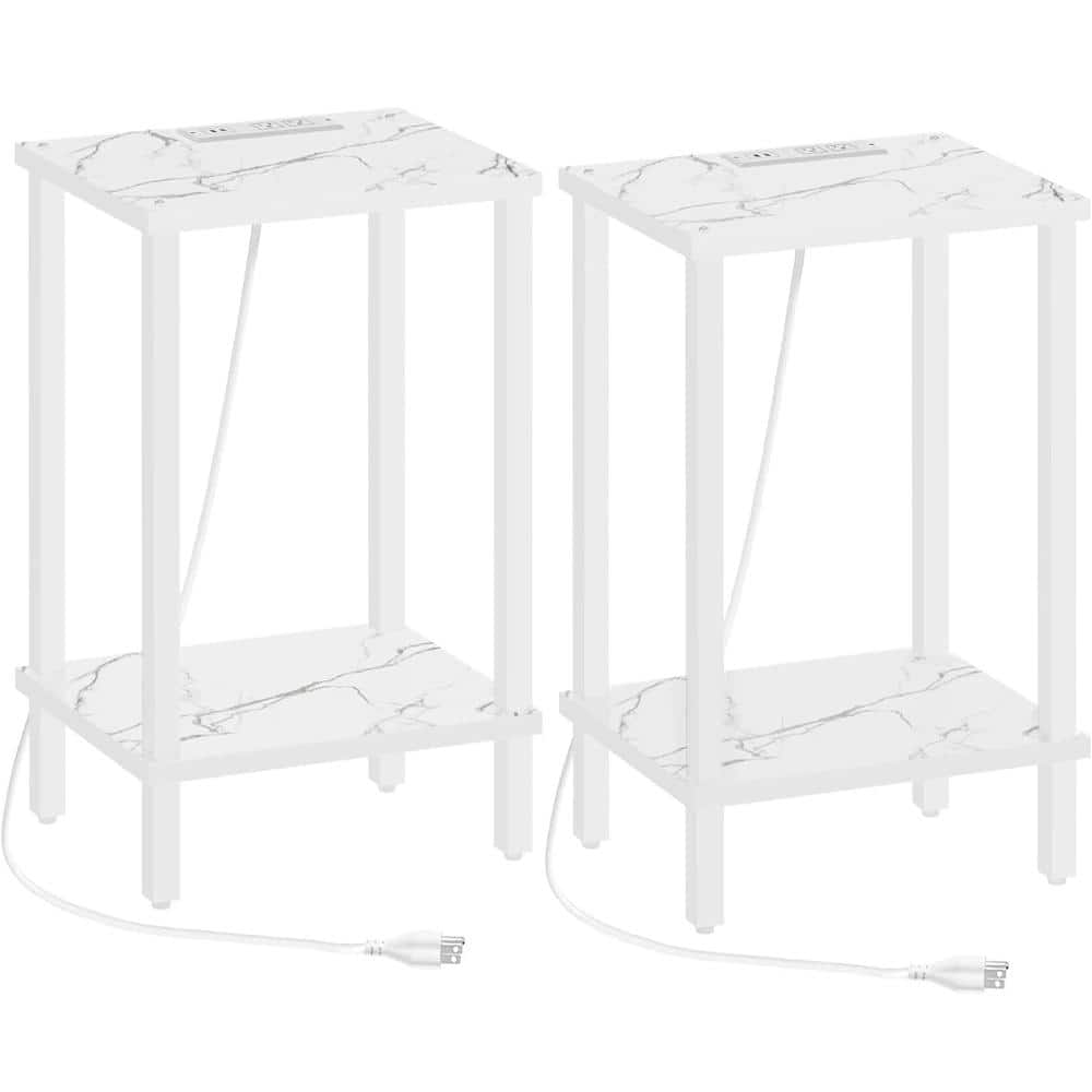 "21.8"" Set of 2 End Table with Charging Station, Marble White 2-Tier Nightstand" price history on PriceWatchPro