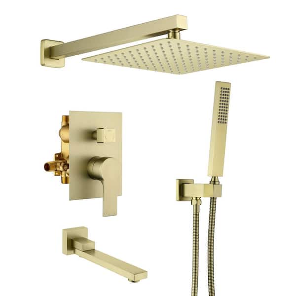 FLG Single-Handle 1-Spray Wall Mounted Tub and Shower Faucet 1.8 GPM 10 in. Shower System in Brushed Gold Valve Included