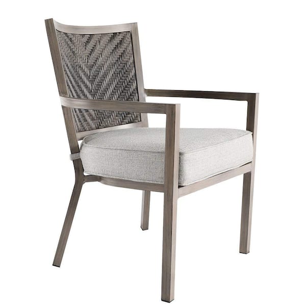Demeter Aluminum Outdoor Dining Arm Chair with Grey Cushions (4-Pack)