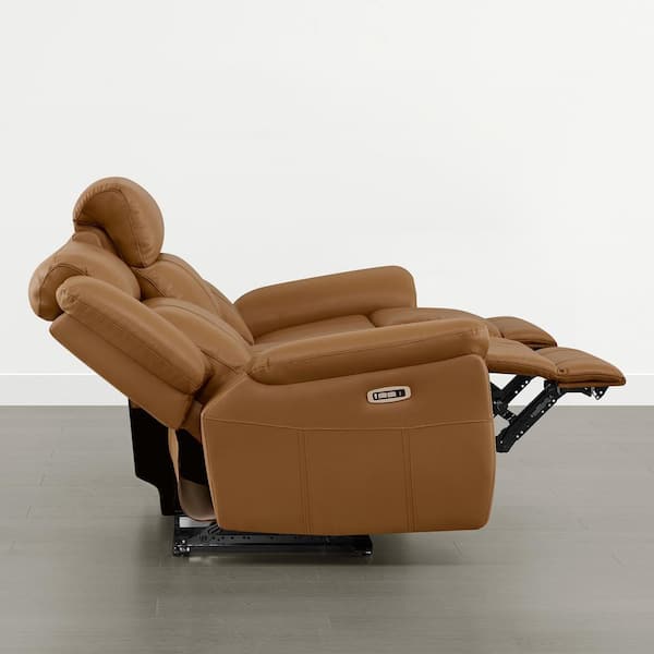 Philip 102.36 in. Rolled Arm 3-Piece Genuine Leather Reclining Sofa in Saddle with Dual Motors and Flip-Down Console