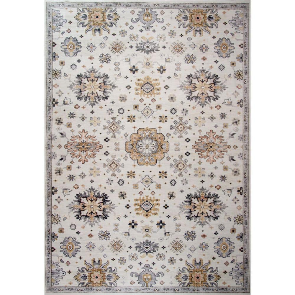 HomeRoots 5 ft. x 8 ft. Gray and Gold Floral Area Rug 2000530564 - The ...