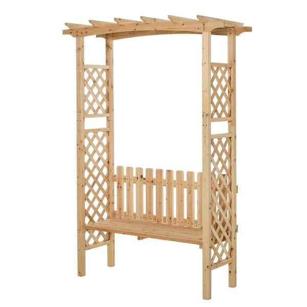 81.5 in. x 60 in. Wooden Garden Arbor for Climbing Plants with Garden Bench in Natural