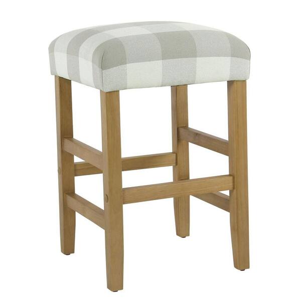 Homepop Square 24 in. Grey Plaid Bar Stool