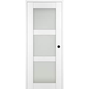 Paola 36 in. x 96 in. Left-Hand 3Lite Frosted Glass Bianco Noble Composite Solid Core Wood Single Prehung Interior Door
