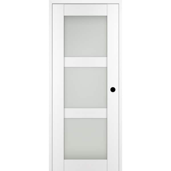Belldinni Paola 30 in. x 84 in. Left-Hand 3Lite Frosted Glass Bianco Noble Composite Solid Core Wood Single Prehung Interior Door