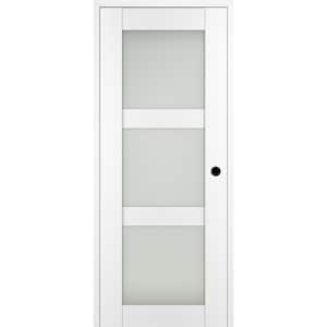 Paola 24 in. x 80 in. Left-Hand 3Lite Frosted Glass Bianco Noble Composite Solid Core Wood Single Prehung Interior Door