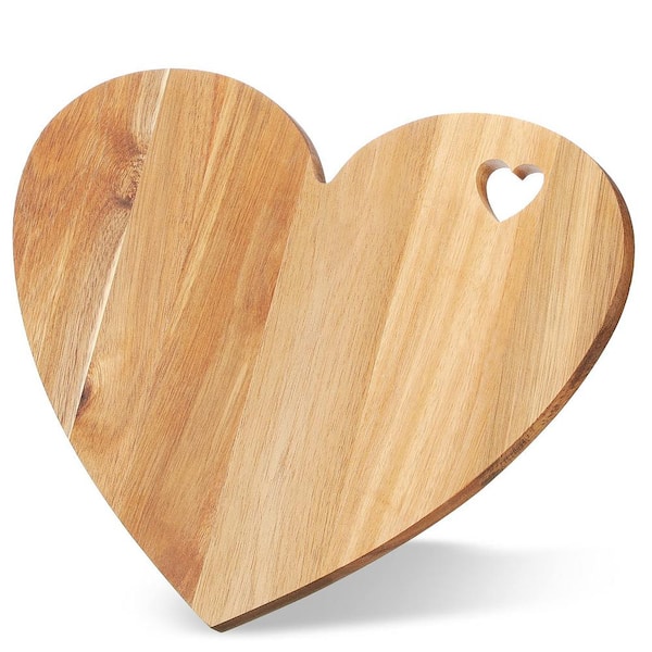 1-Piece Acacia Wood Heart Shaped Cutting Board Charcuterie and Cheese Board Gift-Ready (Heart Hole Style)