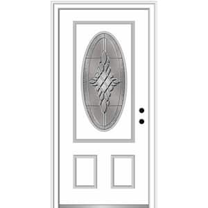 36 in. x 80 in. Grace Left-Hand Inswing Oval-Lite Decorative Primed Fiberglass Prehung Front Door on 6-9/16 in. Frame