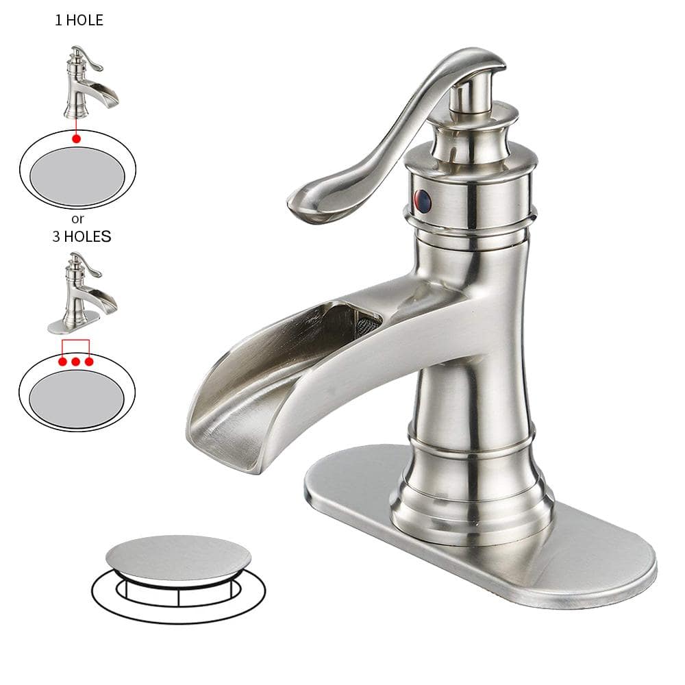 Brushed Nickel Single-Handle Waterfall Bathroom Faucet