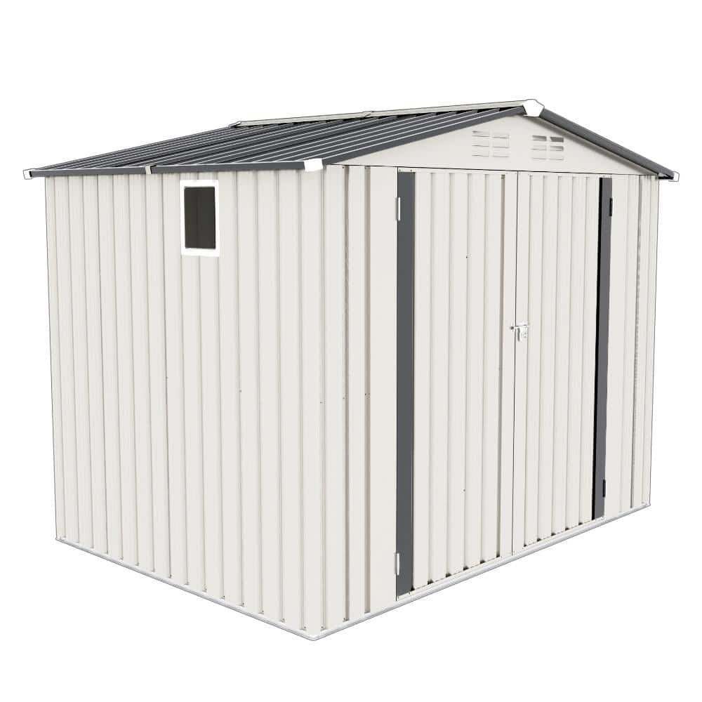 8X6 FT Metal Outdoor storage sheds Tool Shed with One Window and Two Lockable Door White + Gray 48 sq.ft. price history on PriceWatchPro