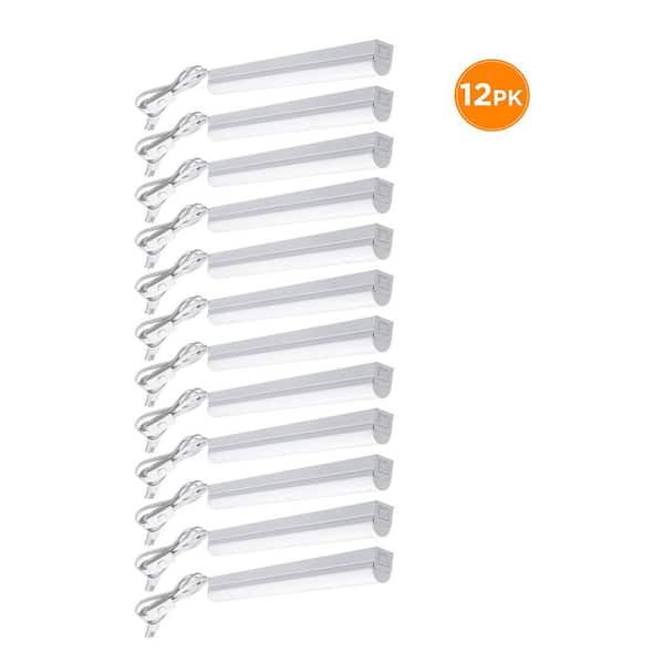 12-Pack 2 ft. Garage LED Linkable Strip Light Fixture Plug-in Hardwire 900 Lumens 10-Watt 4000K Bright White Power Cord