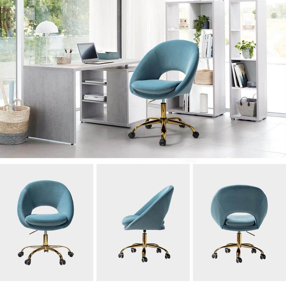 Berta Blue Velvet Swivel Task Chair with Adjustable Height