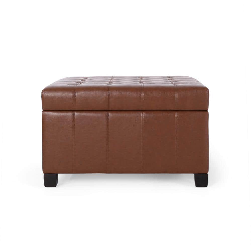 Rosalla Cognac Brown Faux Leather Tufted Storage Ottoman