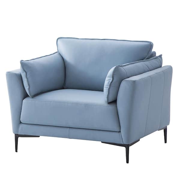 Acme Furniture Mesut Light Blue Top Grain Leather and Black Finish Linen Arm Chair Set of 1 with No Additional Features