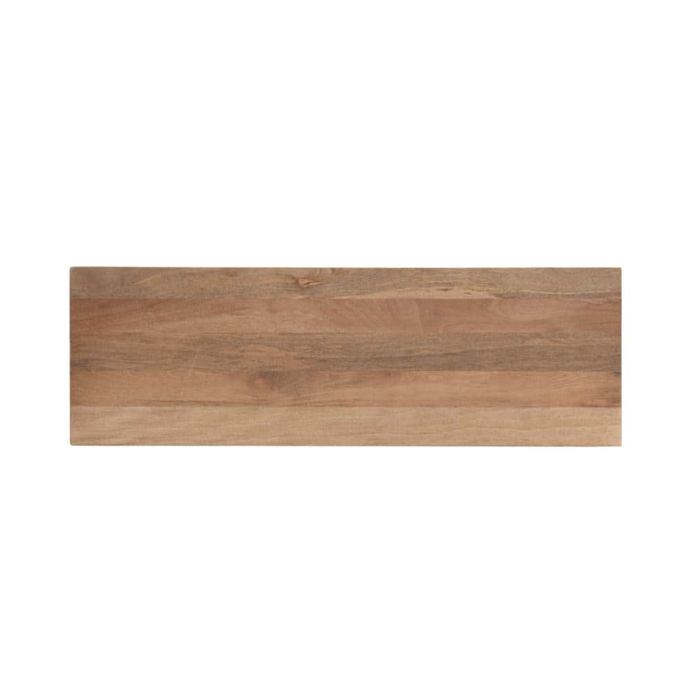 Natural Mango Wood Mid-Century Modern Bench with Storage