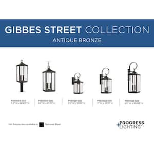 Gibbes Street Collection 9-1/2 in. 3-Light Antique Bronze Clear Beveled Glass New Traditional Outdoor Post Lantern Light