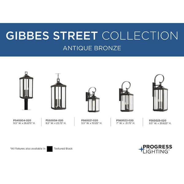 Gibbes Street Collection 9-1/2 in. 3-Light Antique Bronze Clear Beveled Glass New Traditional Outdoor Post Lantern Light