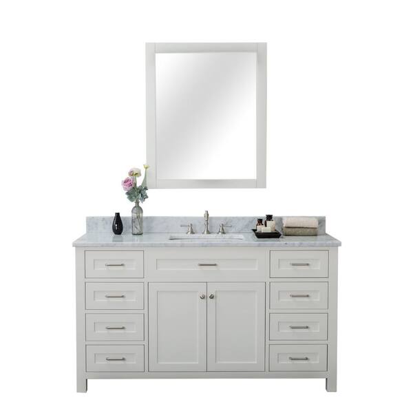 Unbranded Redmond 60 in. W x 22 in. D Bath Vanity in Linen White with Marble Vanity Top in White with White Basin and Mirror