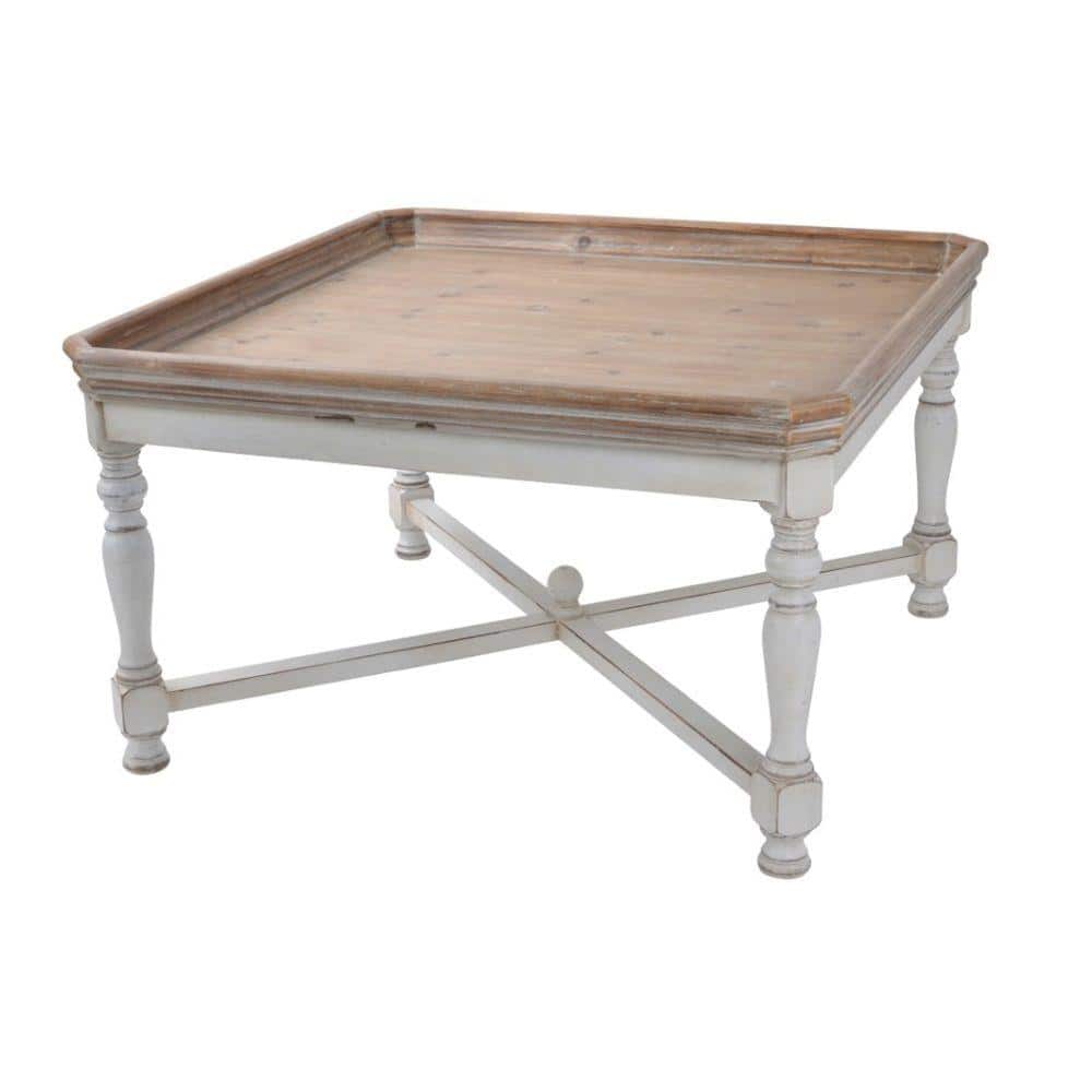 Whitewashed Brown and Creamy White Square Wooden Coffee Table