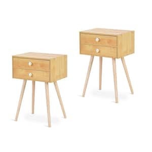 Set of 2 Natural 2-Drawers Side End Table Nightstand Bedroom Room Furniture