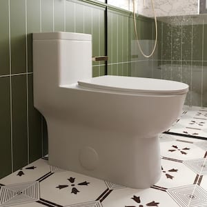 1-Piece 1.1/1.6 GPF Dual Flush Elongated Toilet in White Seat Included