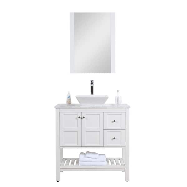Unbranded Manhattan 36 in. W x 18 in. D Bath Vanity in White with Marble Vanity Top and White Basin and Mirror