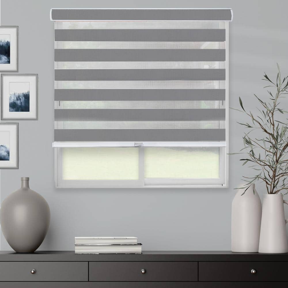 Gray Cordless Light Filtering Zebra Roller Shade 20" x 72"