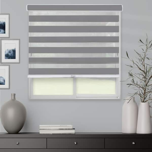 Chicology Basic Slate Cordless Cut-to-Width Light Filtering Dual Layer Zebra Roller Shade 32 in. W x 72 in. L