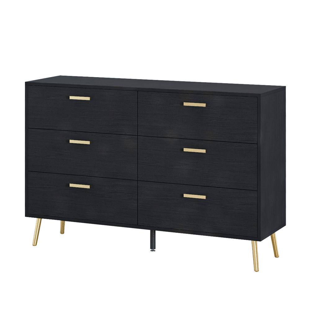 FUFU&GAGA 6-Drawers Black Wood Chest of Drawer Accent Storage Cabinet ...