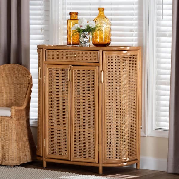McKenna Light Honey Rattan 42.1 in. H Accent Storage Cabinet