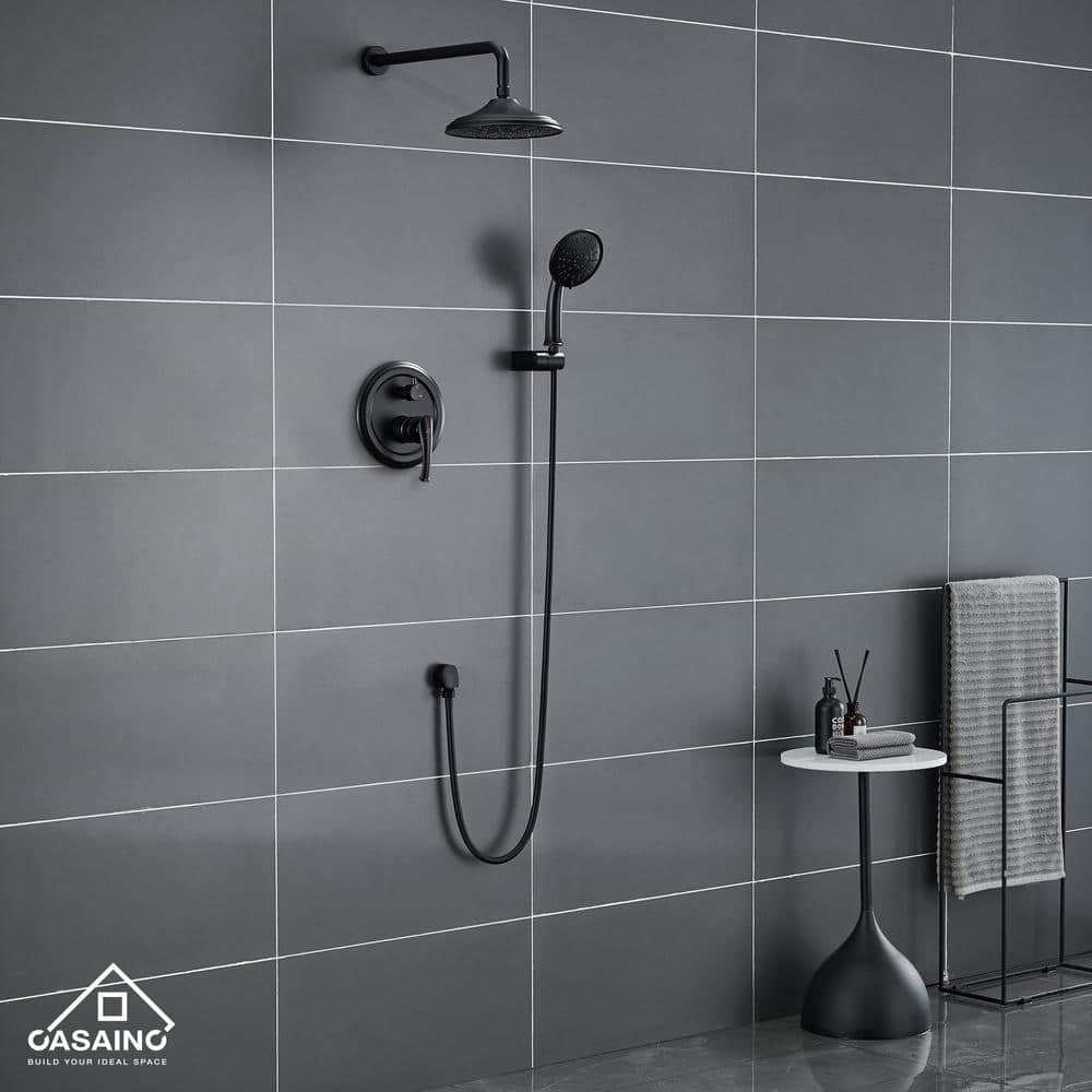 Matte Black Wall-Mounted Rain Shower System with Handheld