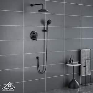 3-Spray Patterns 8.3 in. Wall Mount Shower Faucet Set Dual Shower Heads in Matte Black (Rough in Valve Included)