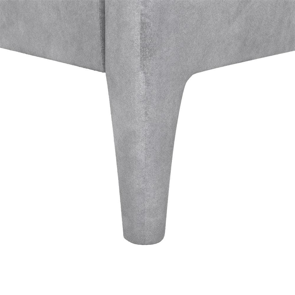 King-Size Light Gray Velvet Upholstered Bed with Minimalist Tufted Headboard