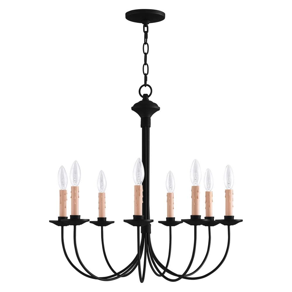 Elegant Black Steel 8-Light Candelabra Chandelier