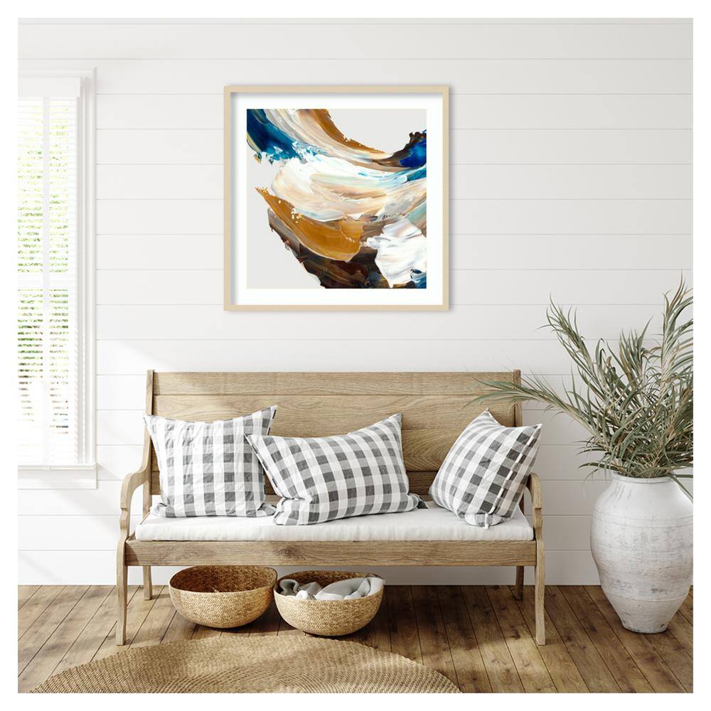 Crashing Blue Abstract Giclee Print with Natural Wood Frame