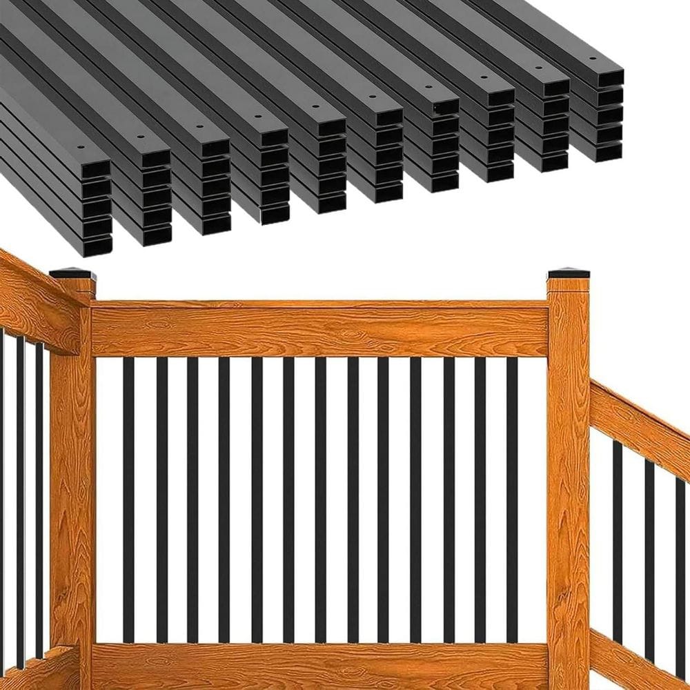 Afoxsos 36 in. Black Hollow Rectangle Metal Balusters Deck Spindles ...