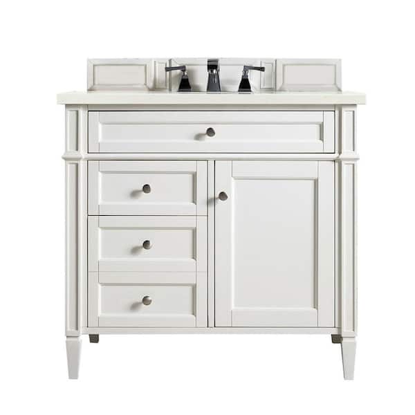 James Martin Vanities Brittany 36.0 in. W x 23.5 in. D x 34 in. H Single Bath Vanity in Bright White with Eternal Marfil Quartz Top