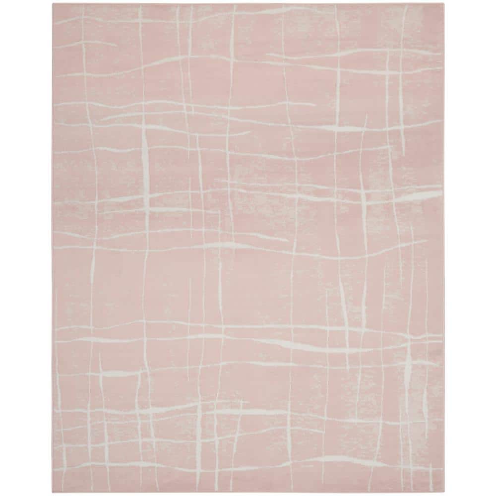 Whimsicle Pink Ivory 8' x 10' Abstract Synthetic Area Rug