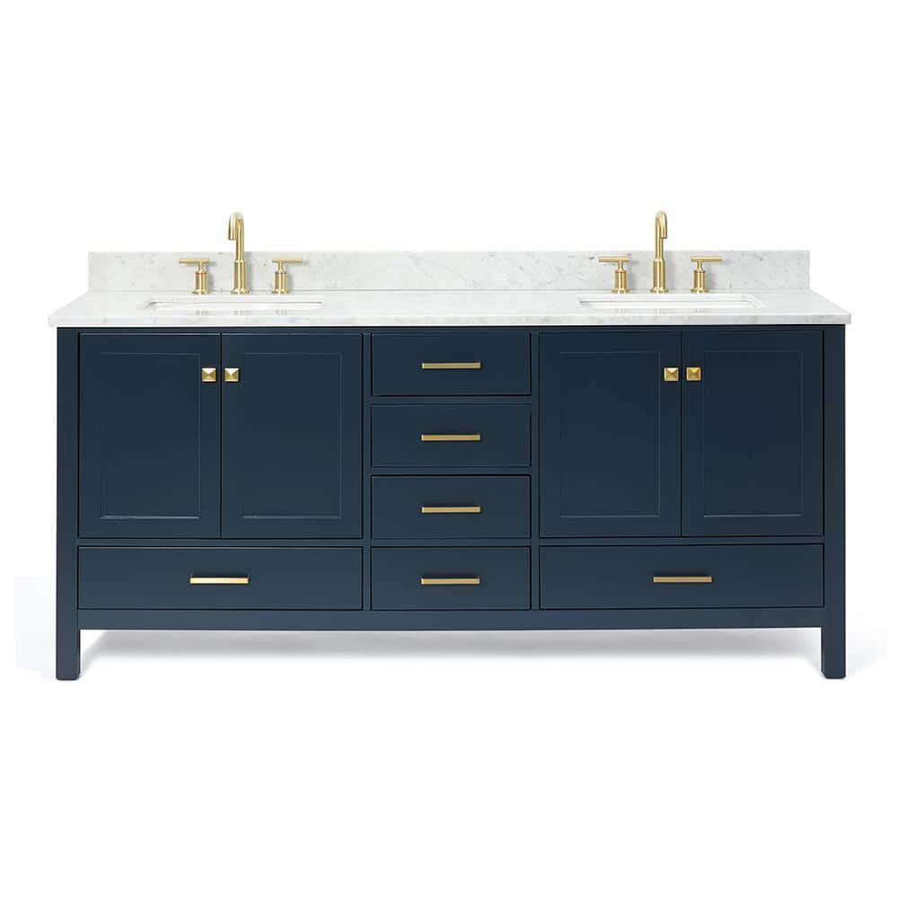 Midnight Blue Double Sink Vanity with White Marble Top