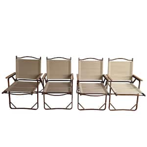4-Piece Natural Brown Aluminum Oxford Fabric Portable Folding Lawn Chairs Large Size for Camping