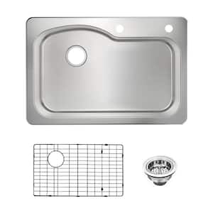Belmar 33 in. Drop-in Undermount Single Bowl 18-Gauge Stainless Steel Kitchen Sink Grid and Drain