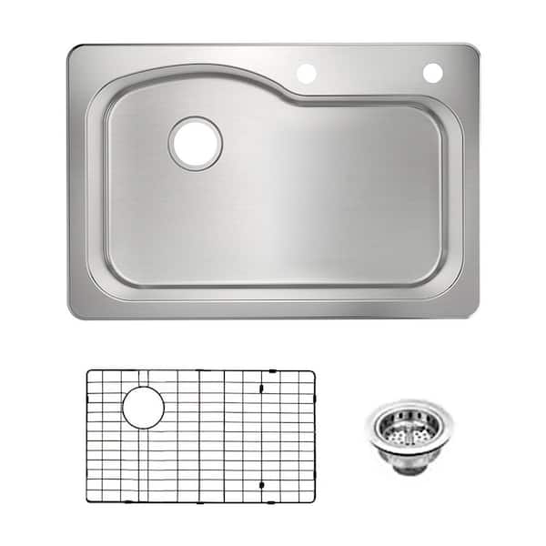 PELHAM & WHITE Belmar 33 in. Drop-in Undermount Single Bowl 18-Gauge Stainless Steel Kitchen Sink Grid and Drain